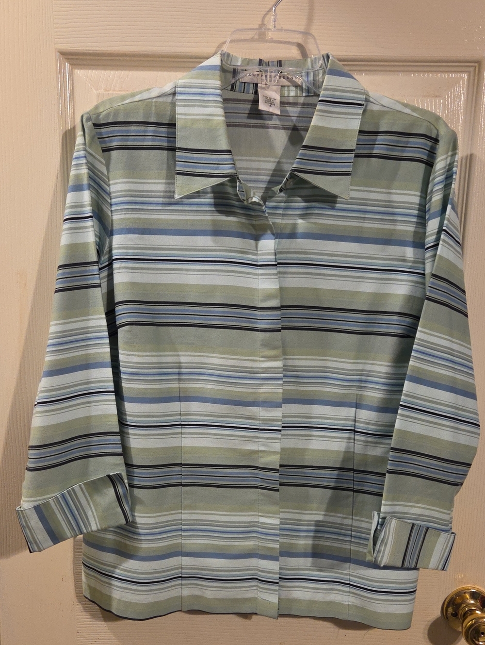 Vintage Geoffrey Beene Green and Blue Striped Button-Down Shirt